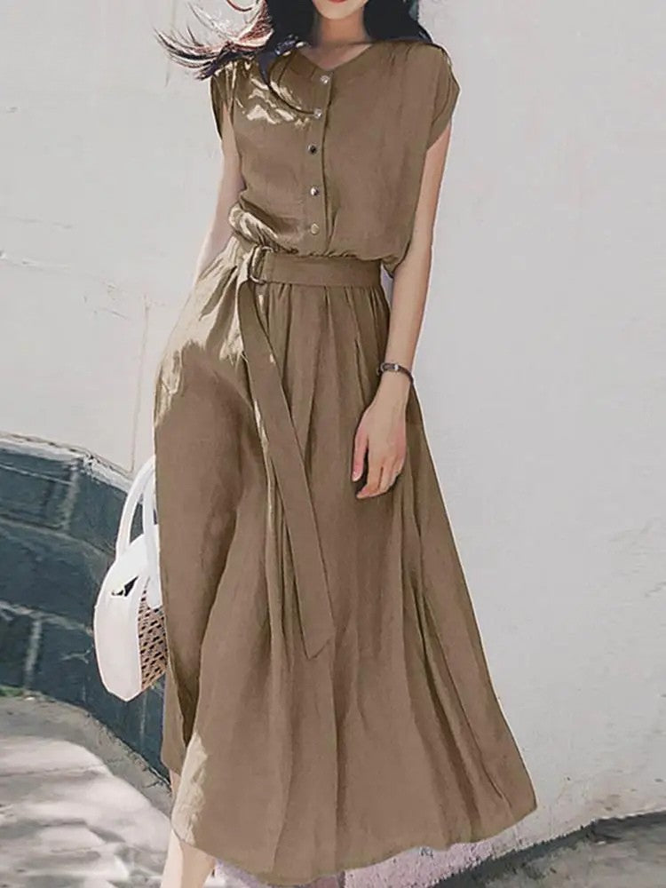 Lisa Linen Midi Dress  Leva