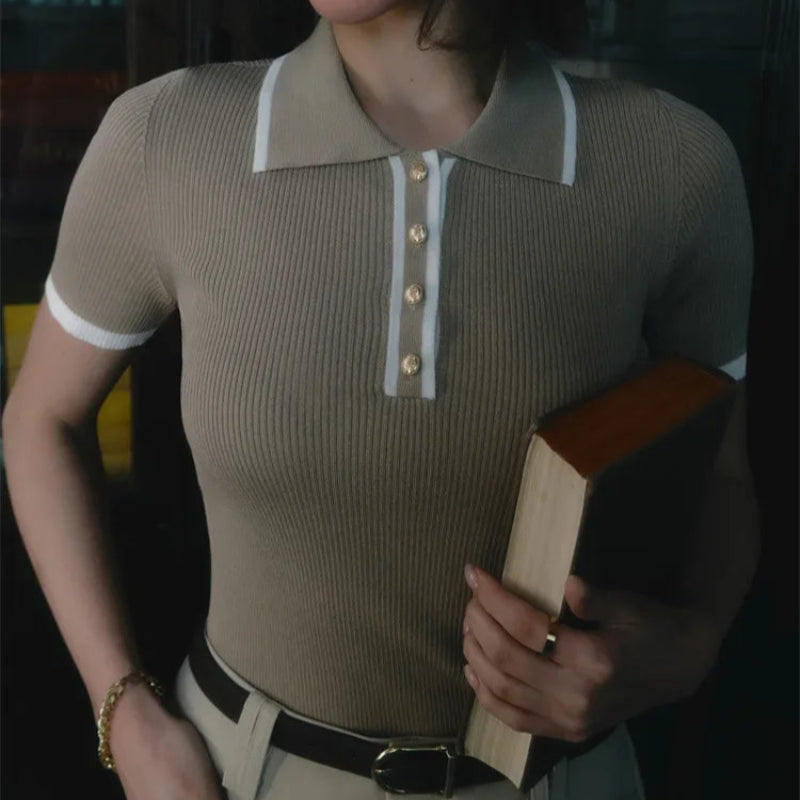 Emilia Ribbed Polo Top