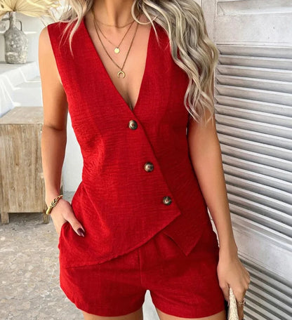 Mira Buttoned Linen Two-Piece Set