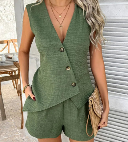 Mira Buttoned Linen Two-Piece Set